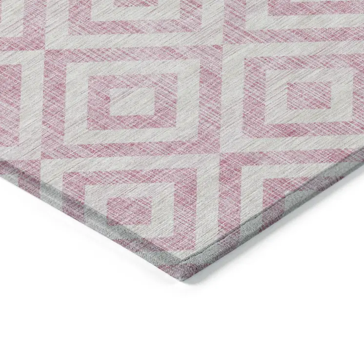 5' X 8' Pink And Ivory Geometric Washable Indoor Outdoor Area Rug