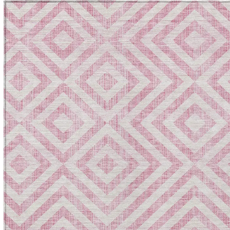 5' X 8' Pink And Ivory Geometric Washable Indoor Outdoor Area Rug