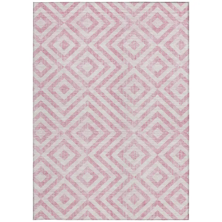 8' X 10' Pink And Ivory Geometric Washable Indoor Outdoor Area Rug