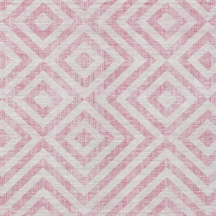 8' X 10' Pink And Ivory Geometric Washable Indoor Outdoor Area Rug