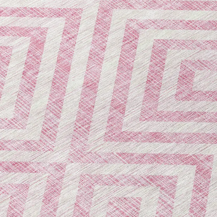 8' X 10' Pink And Ivory Geometric Washable Indoor Outdoor Area Rug