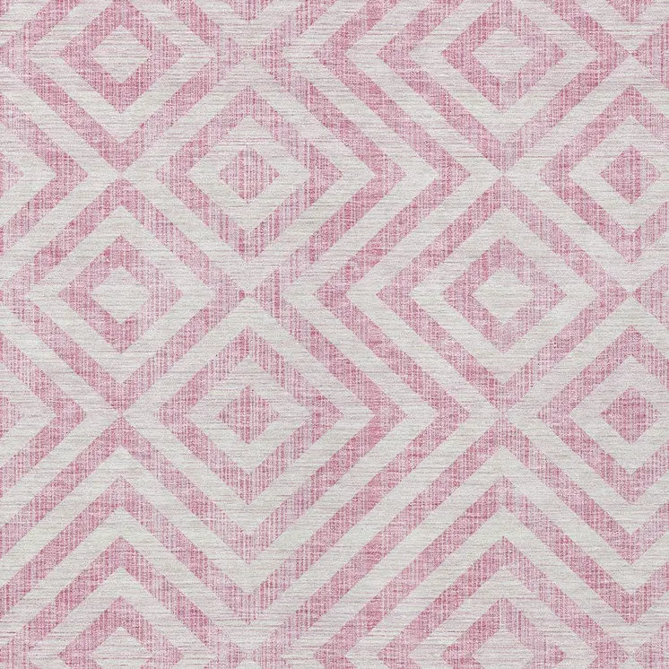 9' X 12' Pink And Ivory Geometric Washable Indoor Outdoor Area Rug
