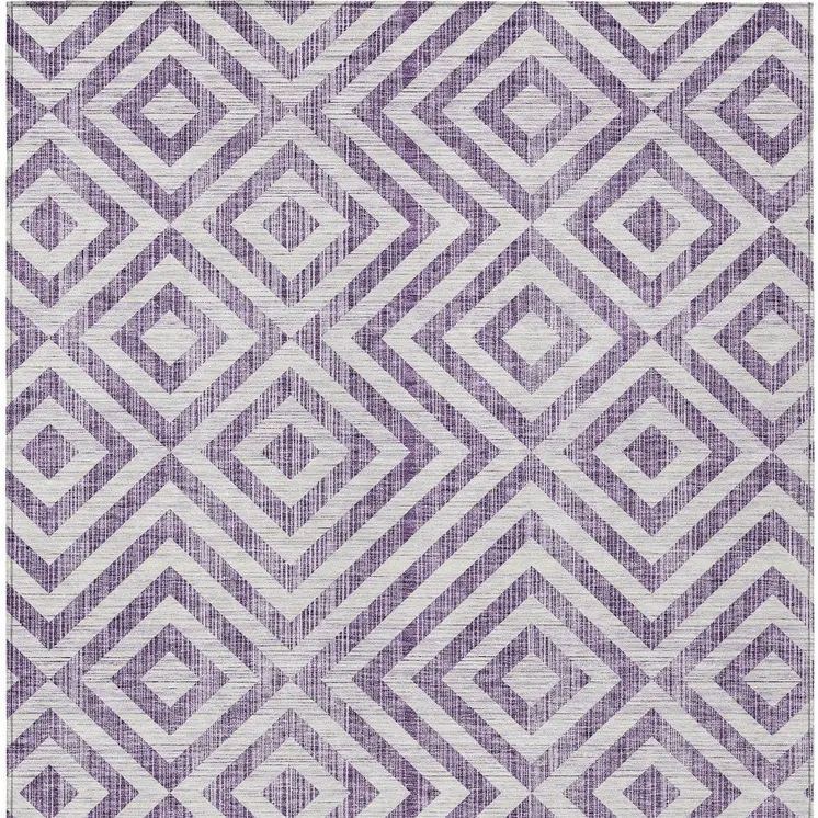 3' X 5' Purple And Ivory Geometric Washable Indoor Outdoor Area Rug