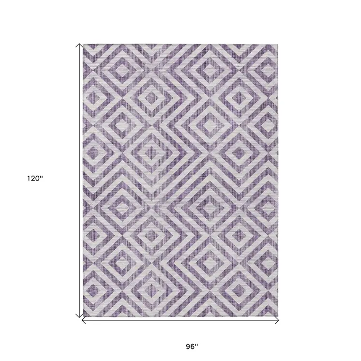 8' X 10' Purple And Ivory Geometric Washable Indoor Outdoor Area Rug