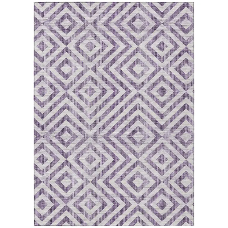 9' X 12' Purple And Ivory Geometric Washable Indoor Outdoor Area Rug