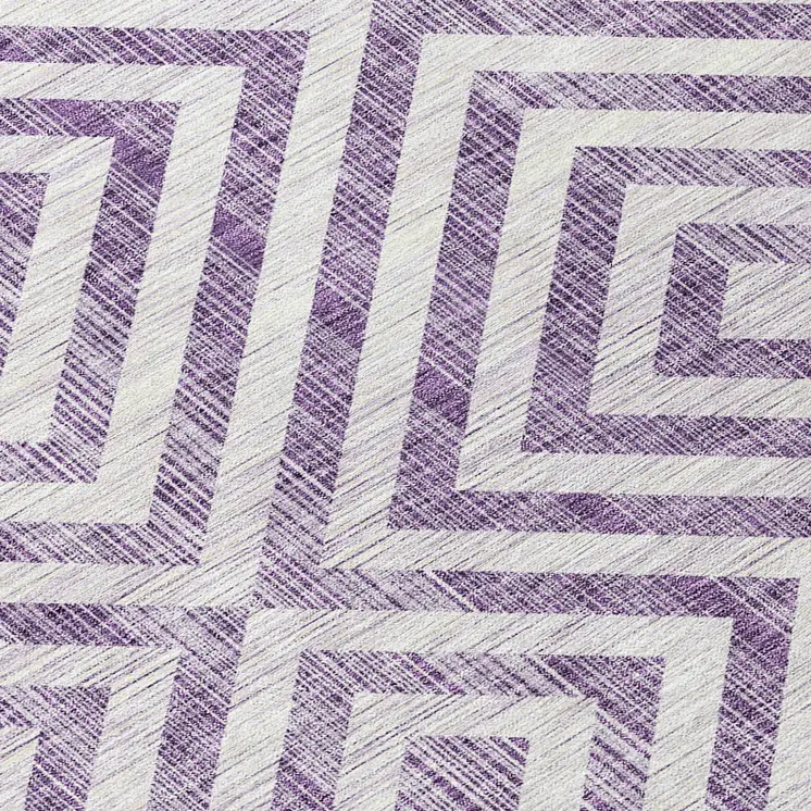 9' X 12' Purple And Ivory Geometric Washable Indoor Outdoor Area Rug