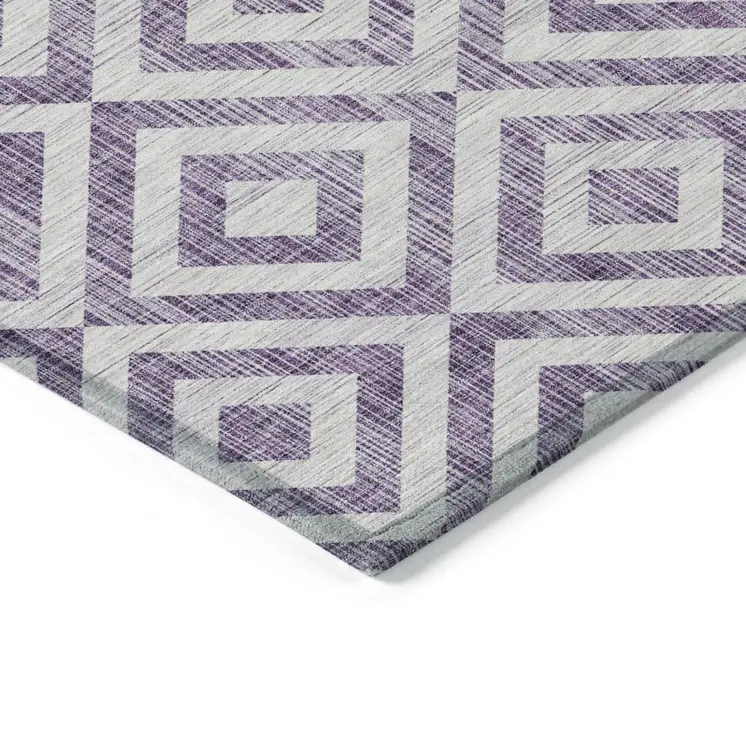 10' X 14' Purple And Ivory Geometric Washable Indoor Outdoor Area Rug