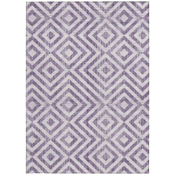 10' X 14' Purple And Ivory Geometric Washable Indoor Outdoor Area Rug