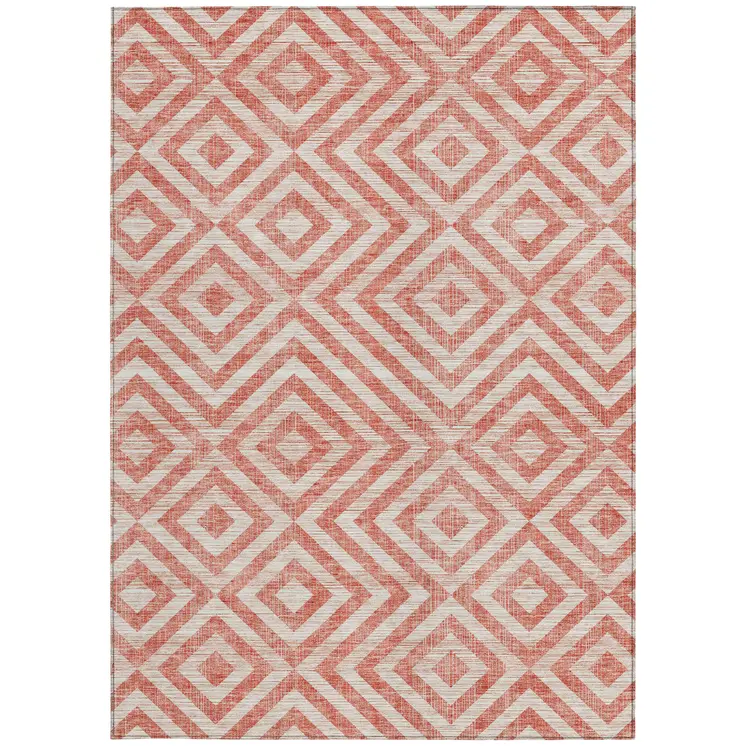 3' X 5' Salmon And Ivory Geometric Washable Indoor Outdoor Area Rug