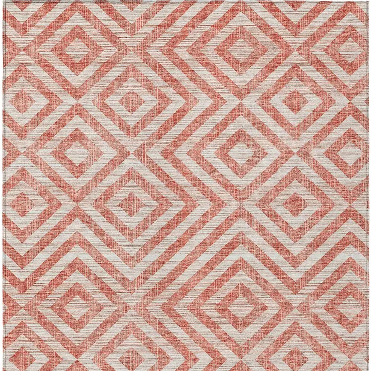 3' X 5' Salmon And Ivory Geometric Washable Indoor Outdoor Area Rug
