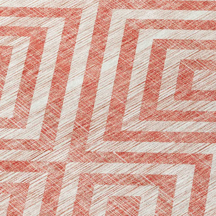 3' X 5' Salmon And Ivory Geometric Washable Indoor Outdoor Area Rug