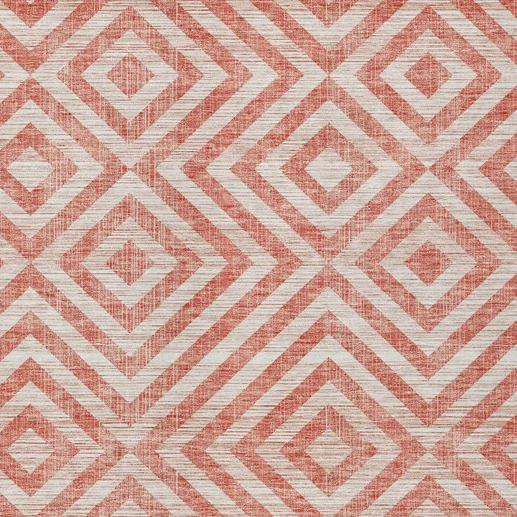 5' X 8' Salmon And Ivory Geometric Washable Indoor Outdoor Area Rug