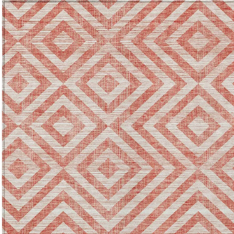 8' X 10' Salmon And Ivory Geometric Washable Indoor Outdoor Area Rug