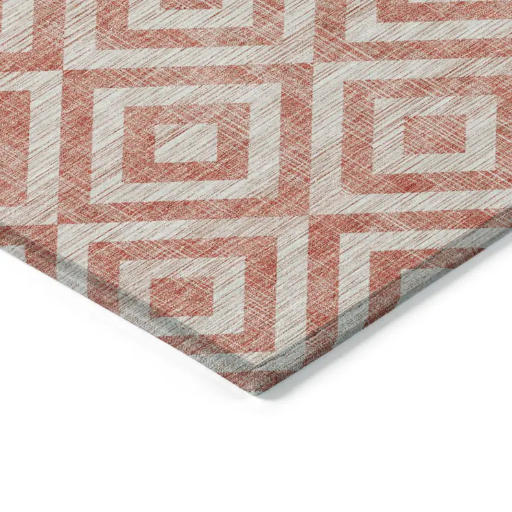 9' X 12' Salmon And Ivory Geometric Washable Indoor Outdoor Area Rug