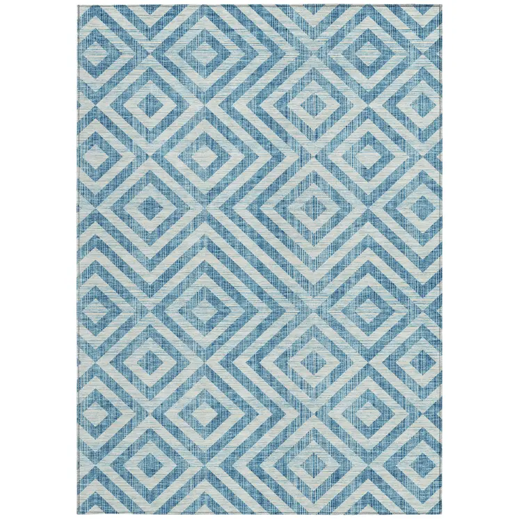 3' X 5' Teal Blue And Ivory Geometric Washable Indoor Outdoor Area Rug