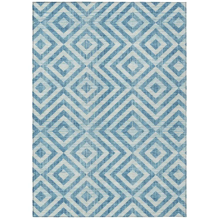 3' X 5' Teal Blue And Ivory Geometric Washable Indoor Outdoor Area Rug