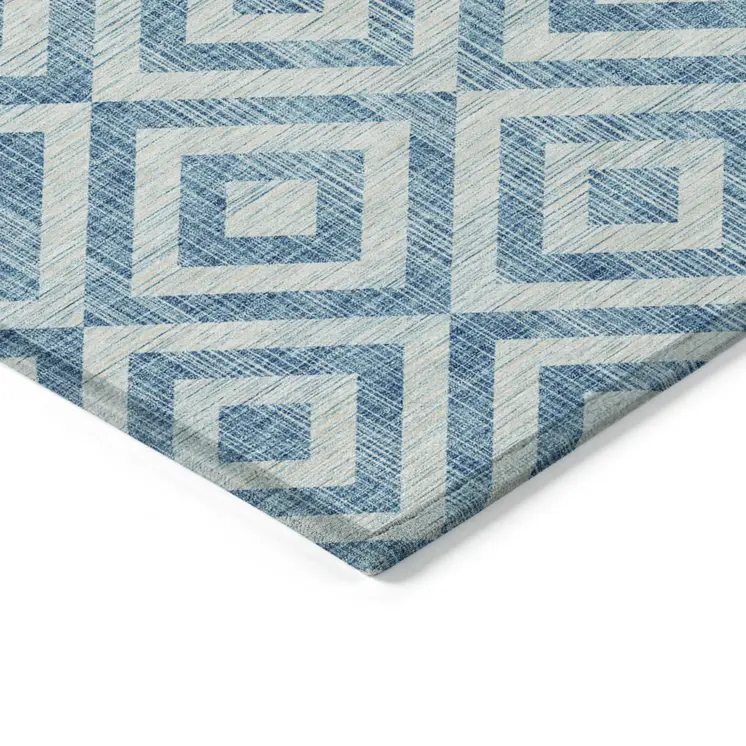 3' X 5' Teal Blue And Ivory Geometric Washable Indoor Outdoor Area Rug
