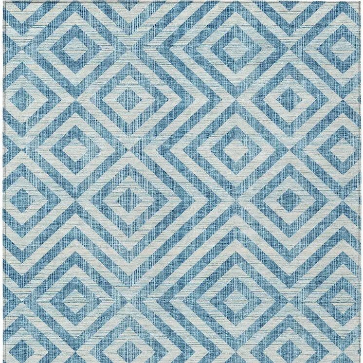 3' X 5' Teal Blue And Ivory Geometric Washable Indoor Outdoor Area Rug