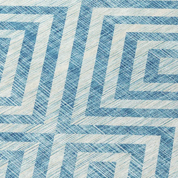 3' X 5' Teal Blue And Ivory Geometric Washable Indoor Outdoor Area Rug