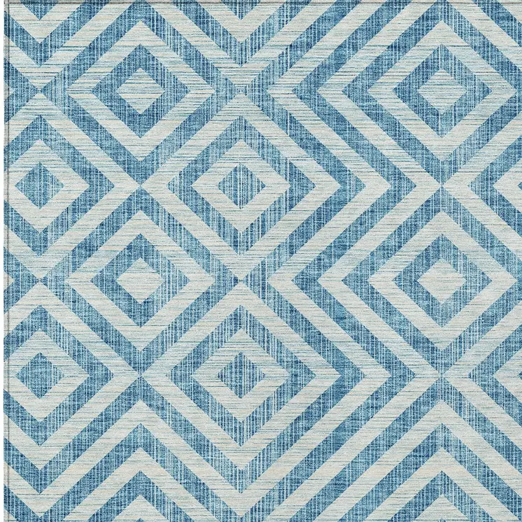 10' X 14' Teal Blue And Ivory Geometric Washable Indoor Outdoor Area Rug