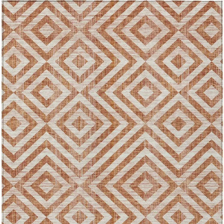 3' X 5' Terra Cotta Copper And Beige Geometric Washable Indoor Outdoor Area Rug