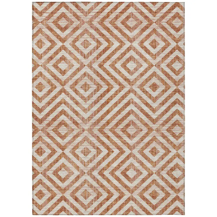 3' X 5' Terra Cotta Copper And Beige Geometric Washable Indoor Outdoor Area Rug