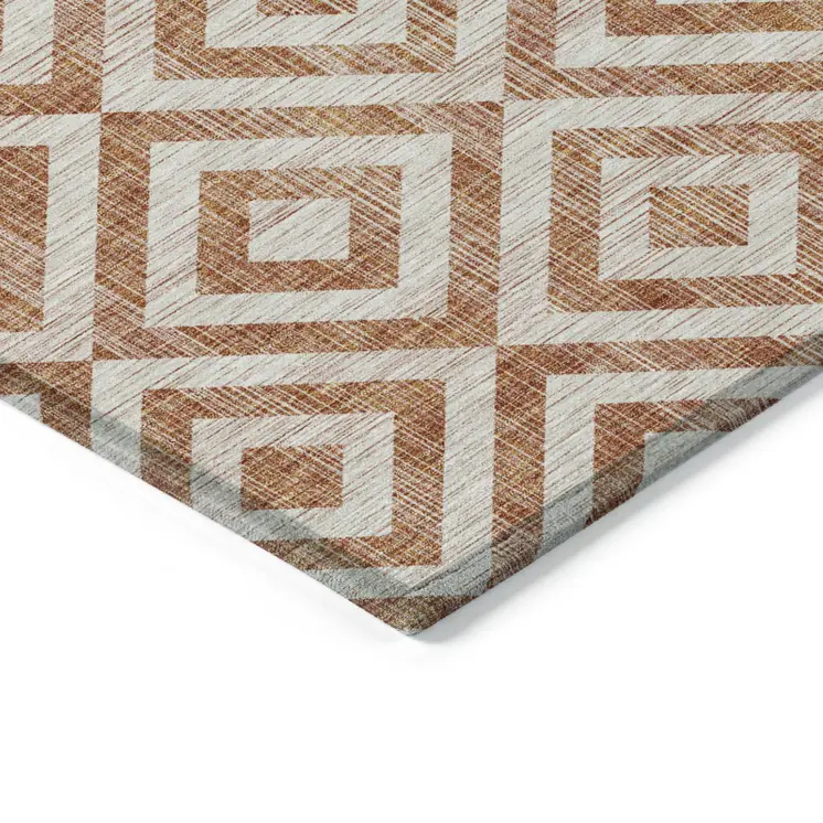 3' X 5' Terra Cotta Copper And Beige Geometric Washable Indoor Outdoor Area Rug