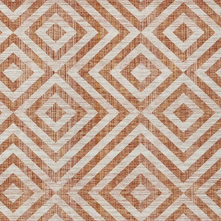 3' X 5' Terra Cotta Copper And Beige Geometric Washable Indoor Outdoor Area Rug