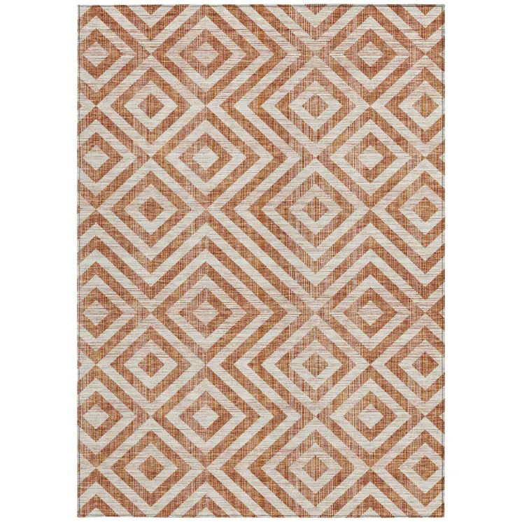 5' X 8' Terra Cotta Copper And Beige Geometric Washable Indoor Outdoor Area Rug