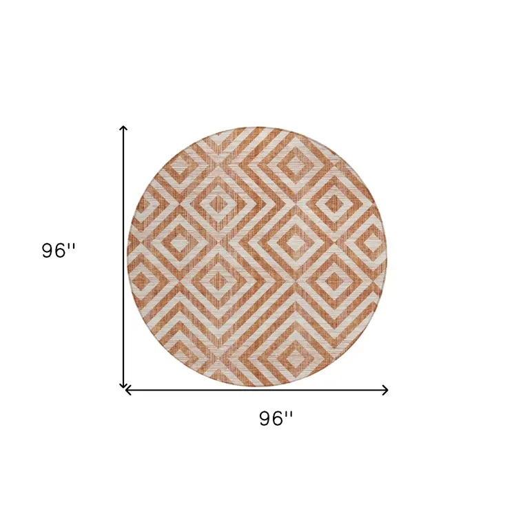 8' Terra Cotta Copper And Beige Round Geometric Washable Indoor Outdoor Area Rug