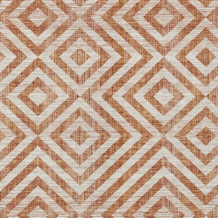 8' X 10' Terra Cotta Copper And Beige Geometric Washable Indoor Outdoor Area Rug