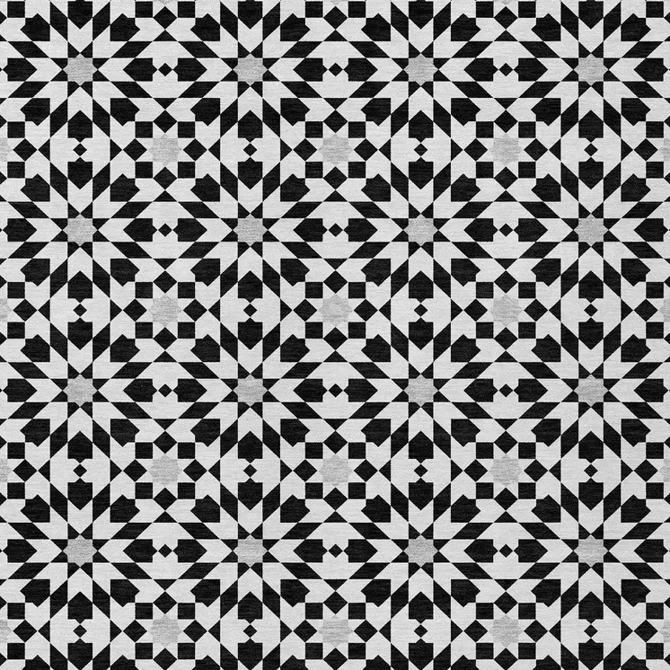 8' X 10' Black Gray And Silver Floral Medallion Washable Indoor Outdoor Area Rug