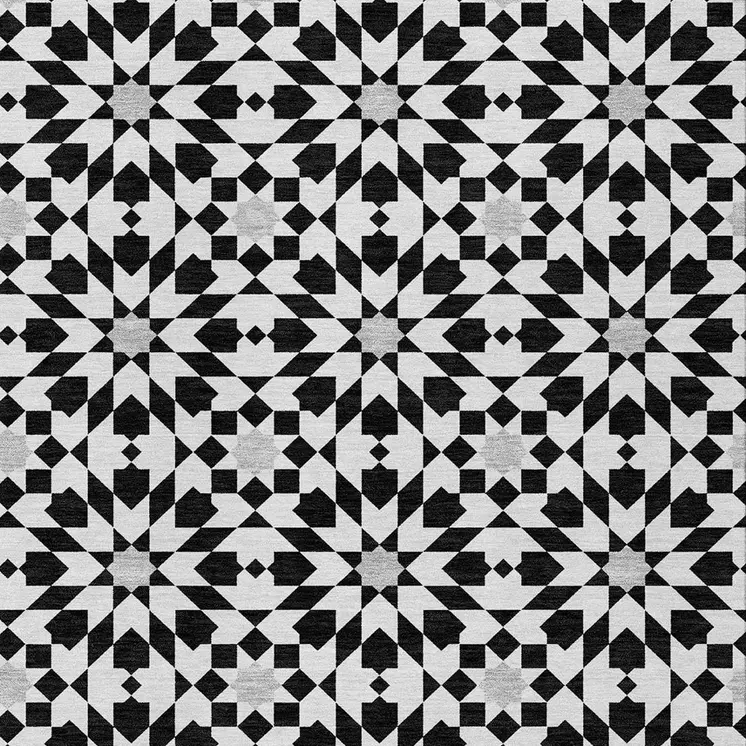 8' X 10' Black Gray And Silver Floral Medallion Washable Indoor Outdoor Area Rug