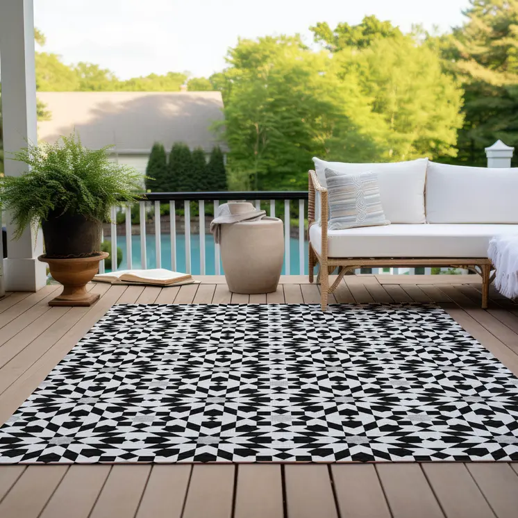 10' X 14' Black Gray And Silver Floral Medallion Washable Indoor Outdoor Area Rug