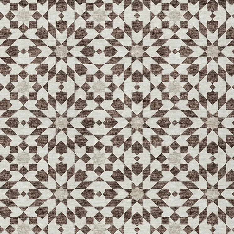 3' X 5' Brown Beige And Ivory Floral Medallion Washable Indoor Outdoor Area Rug
