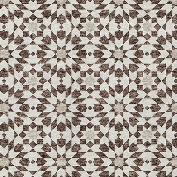 5' X 8' Brown Beige And Ivory Floral Medallion Washable Indoor Outdoor Area Rug