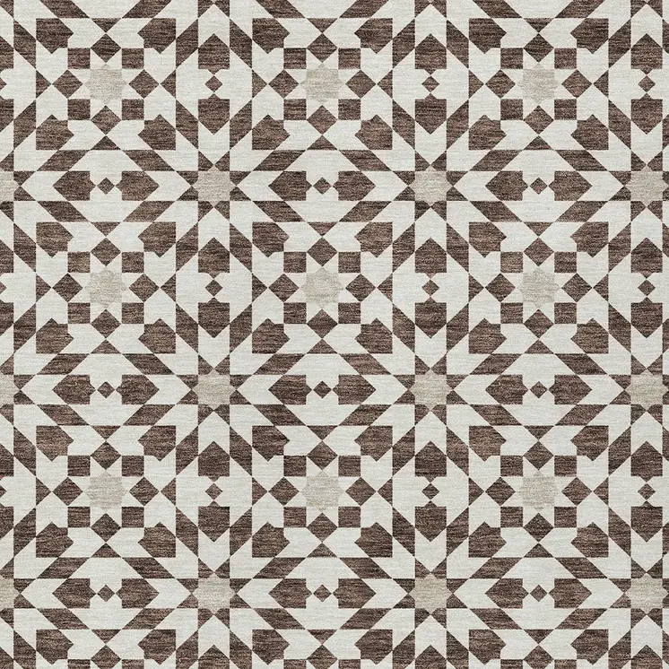 8' X 10' Brown Beige And Ivory Floral Medallion Washable Indoor Outdoor Area Rug