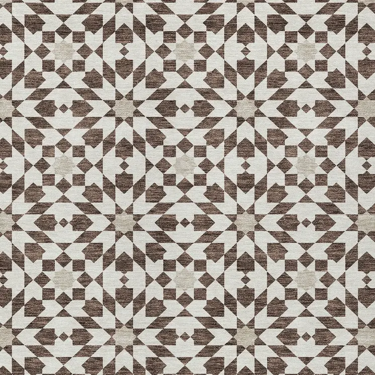 9' X 12' Brown Beige And Ivory Floral Medallion Washable Indoor Outdoor Area Rug