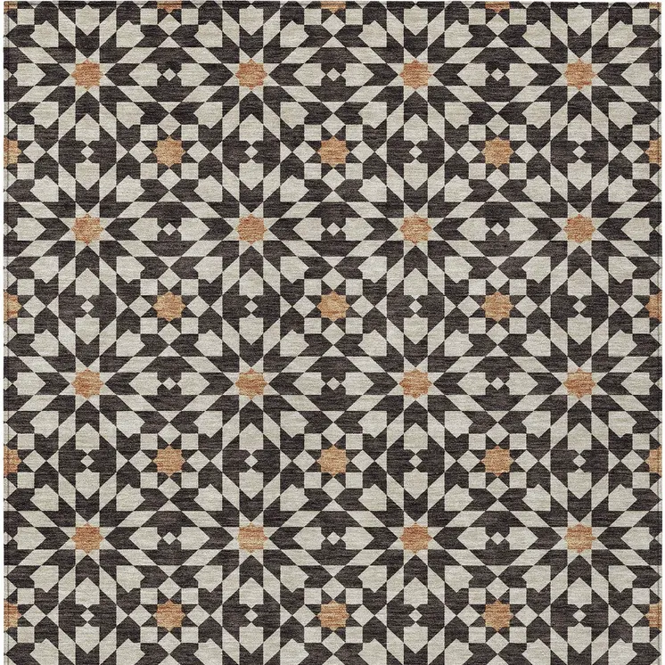 5' X 8' Charcoal Silver And Copper Floral Medallion Washable Indoor Outdoor Area Rug