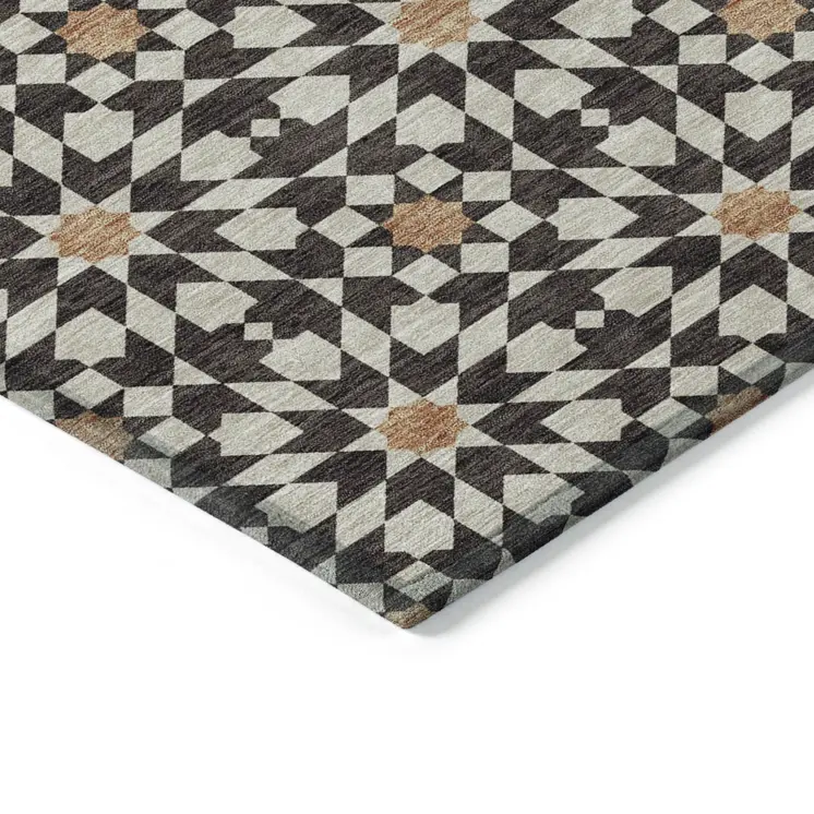 5' X 8' Charcoal Silver And Copper Floral Medallion Washable Indoor Outdoor Area Rug