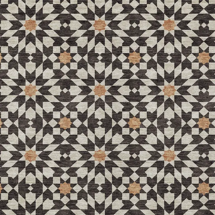 5' X 8' Charcoal Silver And Copper Floral Medallion Washable Indoor Outdoor Area Rug