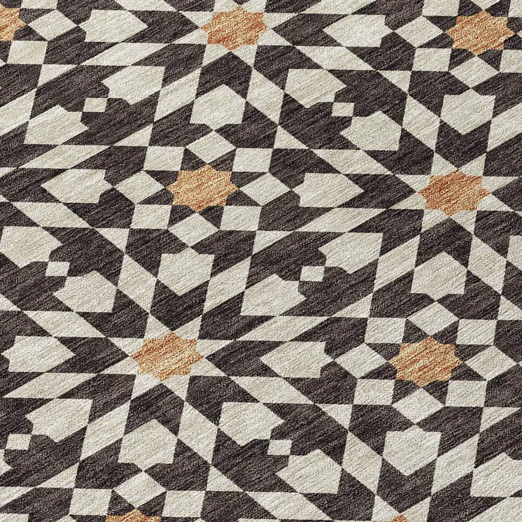 5' X 8' Charcoal Silver And Copper Floral Medallion Washable Indoor Outdoor Area Rug