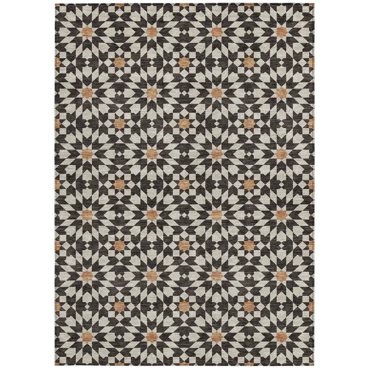8' X 10' Charcoal Silver And Copper Floral Medallion Washable Indoor Outdoor Area Rug