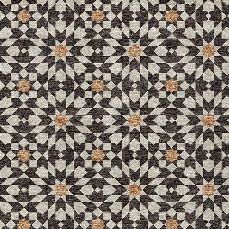 9' X 12' Charcoal Silver And Copper Floral Medallion Washable Indoor Outdoor Area Rug