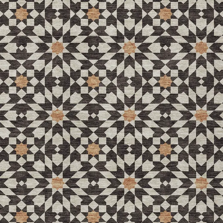 10' X 14' Charcoal Silver And Copper Floral Medallion Washable Indoor Outdoor Area Rug