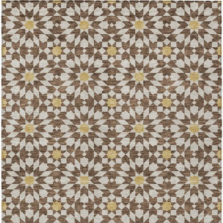 3' X 5' Chocolate Ivory And Gold Floral Medallion Washable Indoor Outdoor Area Rug