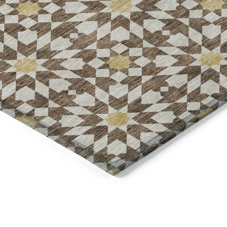 3' X 5' Chocolate Ivory And Gold Floral Medallion Washable Indoor Outdoor Area Rug