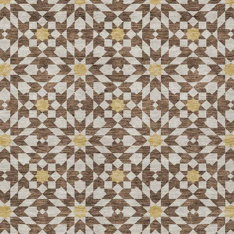 3' X 5' Chocolate Ivory And Gold Floral Medallion Washable Indoor Outdoor Area Rug