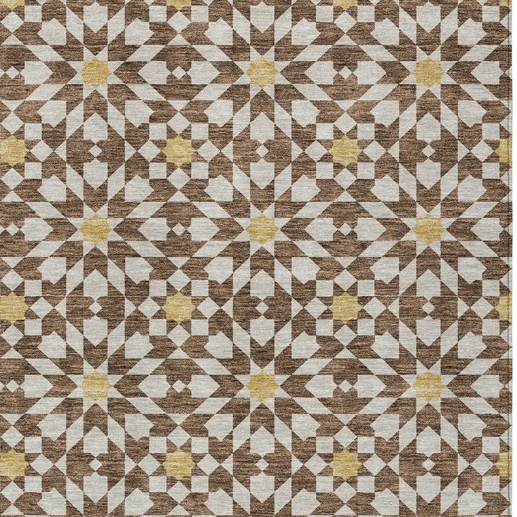 5' X 8' Chocolate Ivory And Gold Floral Medallion Washable Indoor Outdoor Area Rug