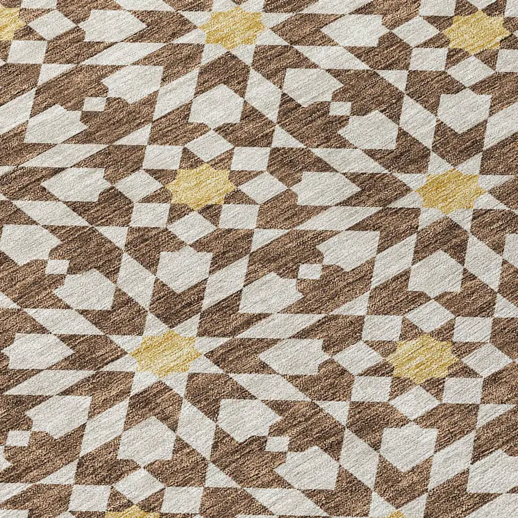 8' Chocolate Ivory And Gold Round Floral Medallion Washable Indoor Outdoor Area Rug